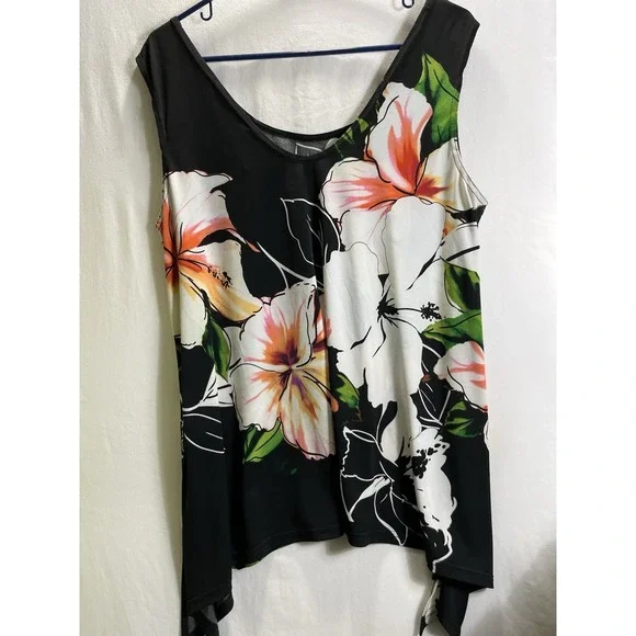 Joseph Ribkoff Womens 14 Large Sleeveless Floral Tank Top Tropical Hibiscus Luxu - Picture 4 of 7